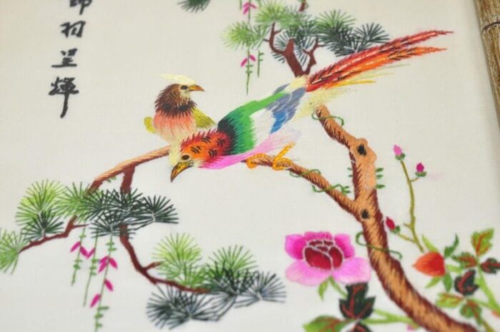 vintage chinoiserie silk needlepoint chinese japanese asian wall art set of 6 8050