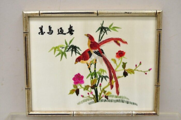 vintage chinoiserie silk needlepoint chinese japanese asian wall art set of 6 8324