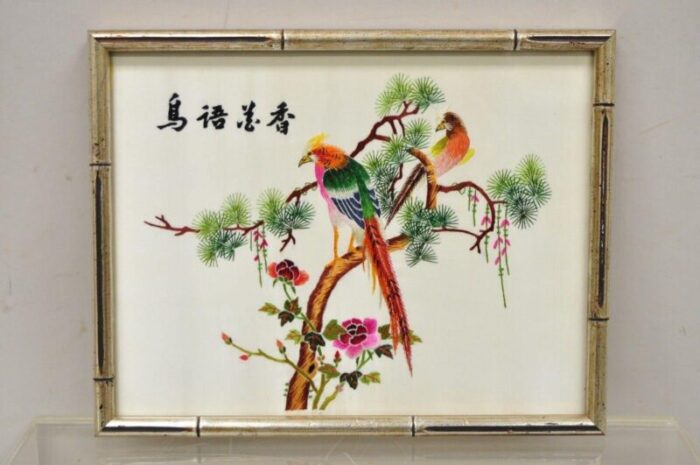 vintage chinoiserie silk needlepoint chinese japanese asian wall art set of 6 9866