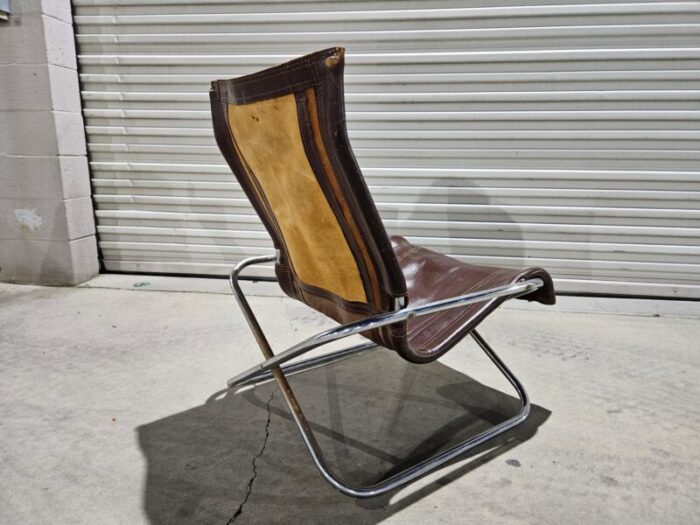 vintage chrome and leather folding tubular steel chair attributed to takeshi nii 3970