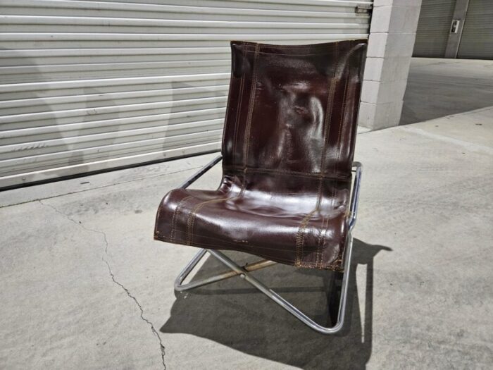 vintage chrome and leather folding tubular steel chair attributed to takeshi nii 6685