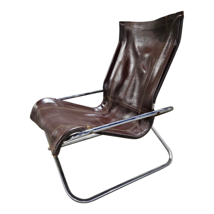 vintage chrome and leather folding tubular steel chair attributed to takeshi nii 8715