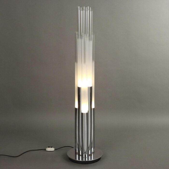 vintage chromed metal glass floor lamp italy 1960s 1