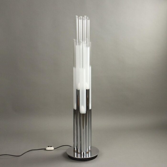 vintage chromed metal glass floor lamp italy 1960s 7