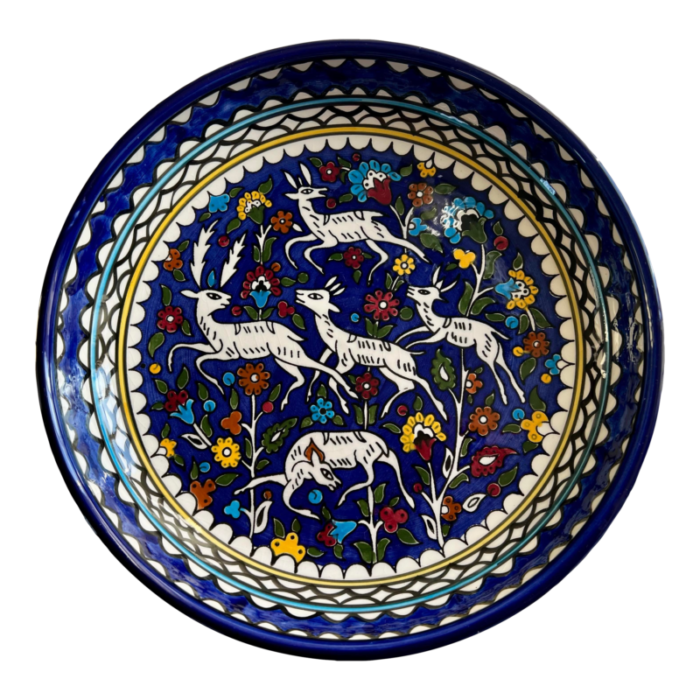 vintage circa 1950s marie balian armenian jerusalem dancing gazelles serving bowl 0224