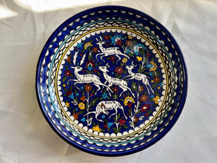 vintage circa 1950s marie balian armenian jerusalem dancing gazelles serving bowl 6708