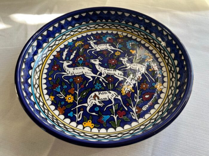 vintage circa 1950s marie balian armenian jerusalem dancing gazelles serving bowl 7714