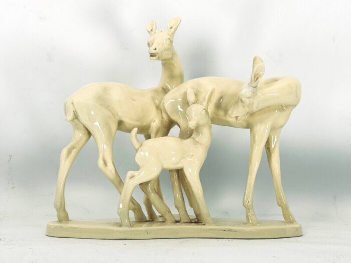 vintage deer family sculpture in ceramic italy 1950s 0840