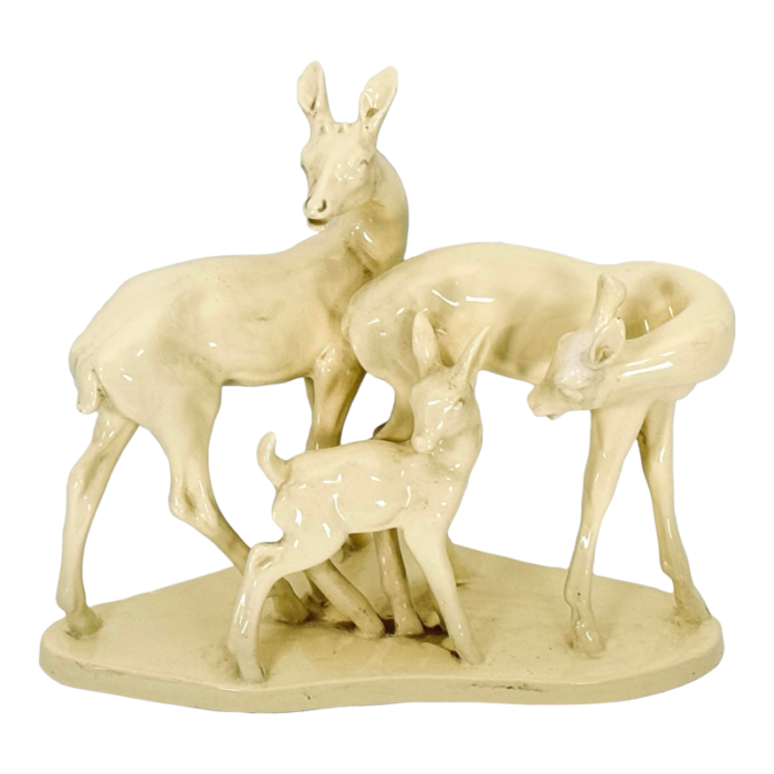 vintage deer family sculpture in ceramic italy 1950s 9664