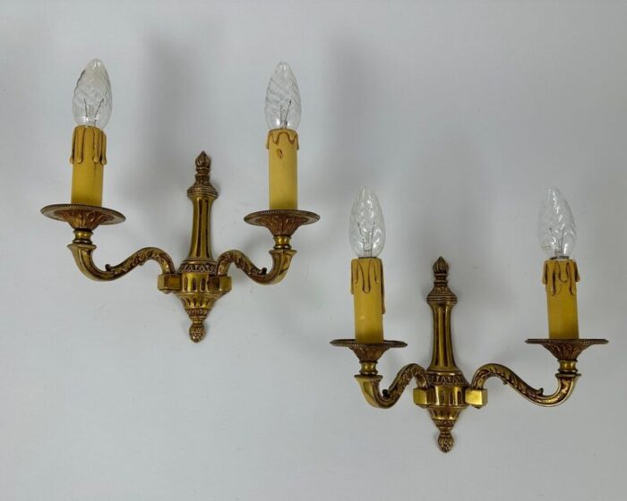 vintage double arm gilt bronze wall sconces set of 2 1