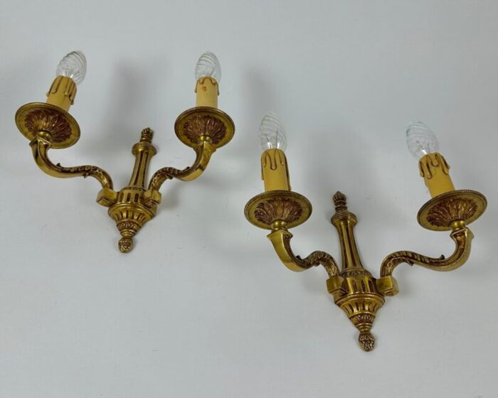 vintage double arm gilt bronze wall sconces set of 2 2