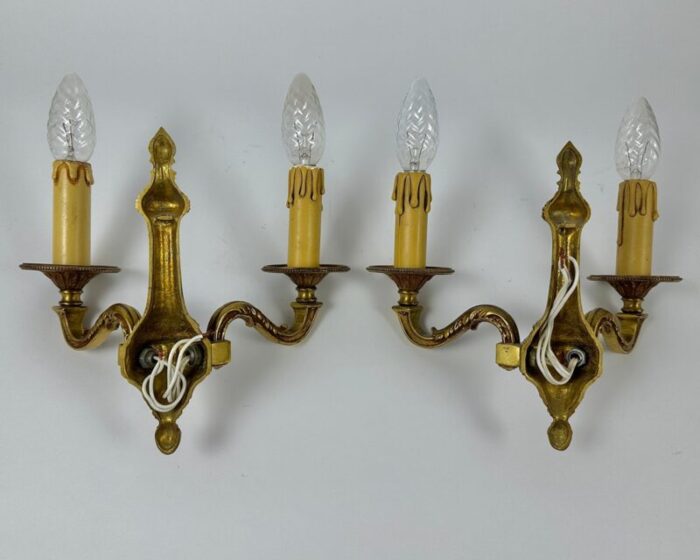 vintage double arm gilt bronze wall sconces set of 2 3