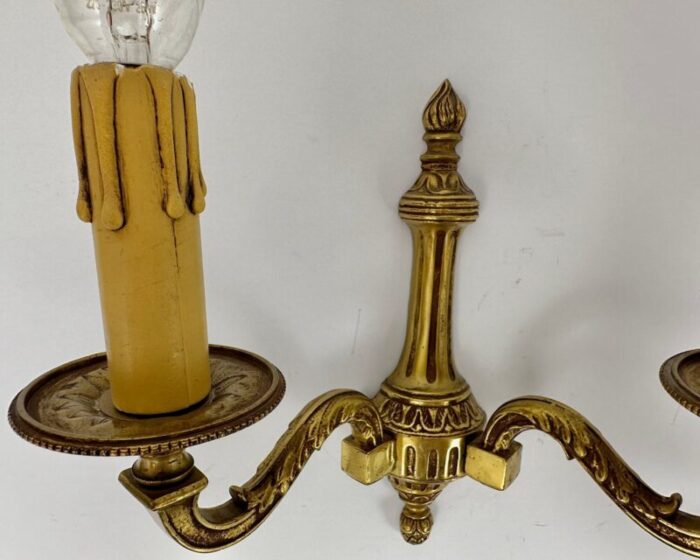 vintage double arm gilt bronze wall sconces set of 2 5