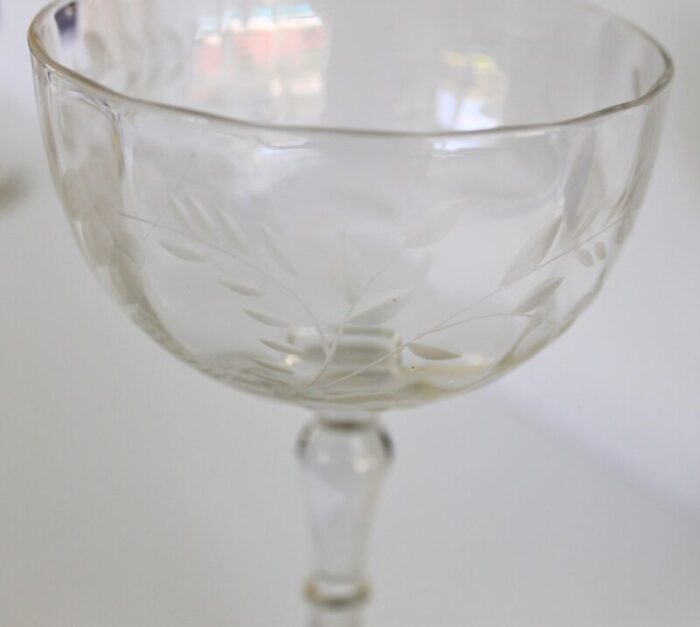 vintage duncan and miller etched crystal champagne coupes cocktail coupes set of 6 4491