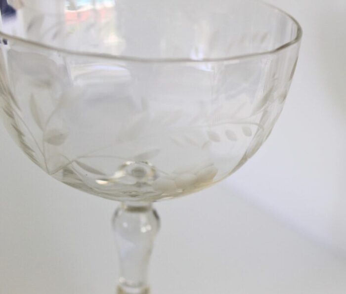 vintage duncan and miller etched crystal champagne coupes cocktail coupes set of 6 4536