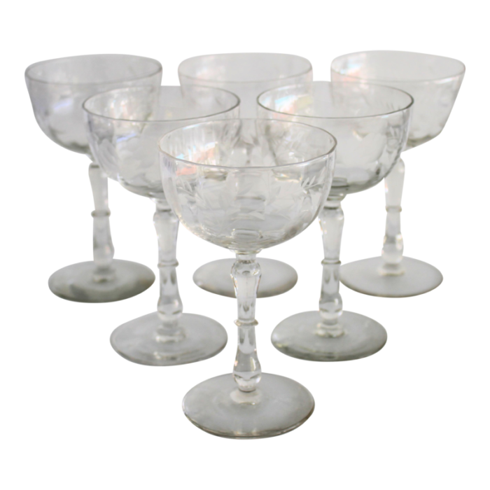 vintage duncan and miller etched crystal champagne coupes cocktail coupes set of 6 4778