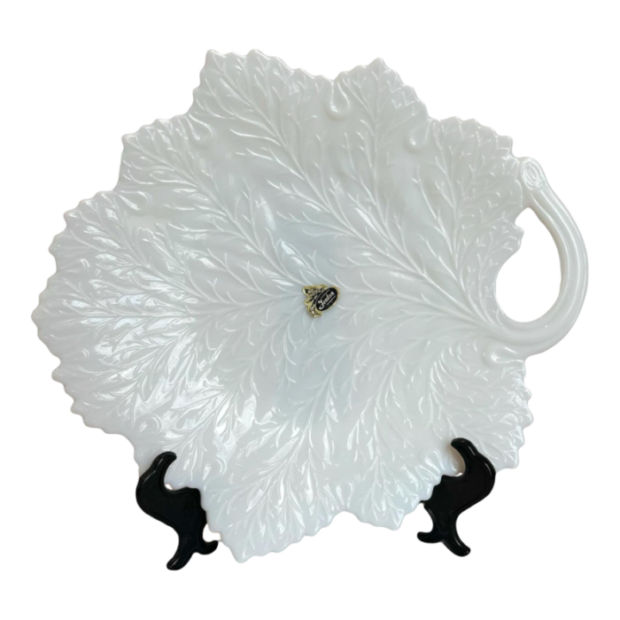 vintage fenton milk glass handled leaf platter 5390