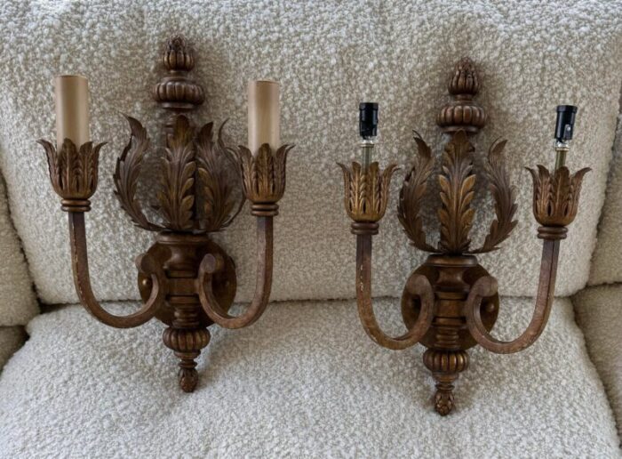 vintage fine art lamp two arm wall sconces a pair 5389