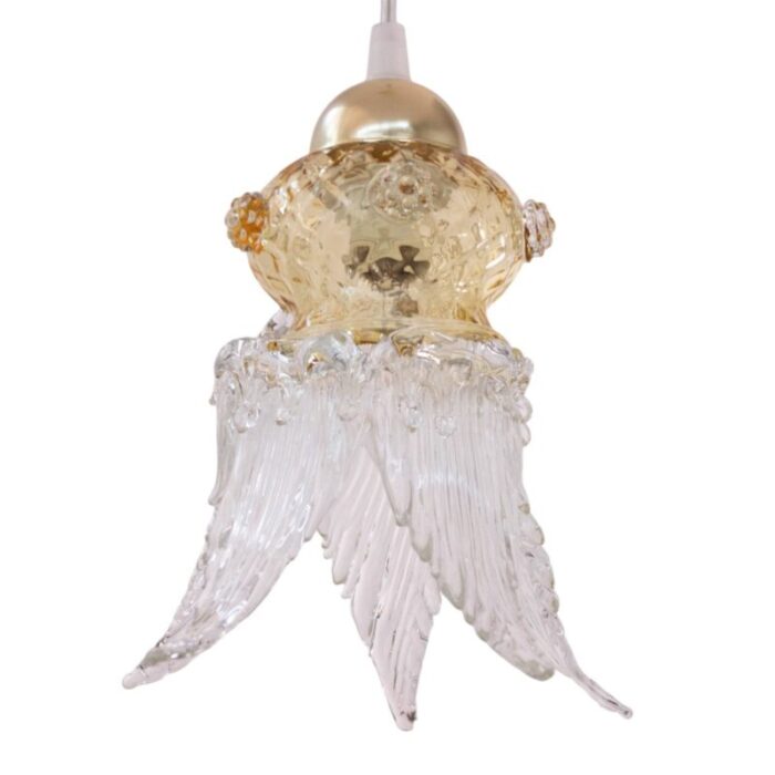 vintage flower pendant in clear and gold murano glass 1980s 1