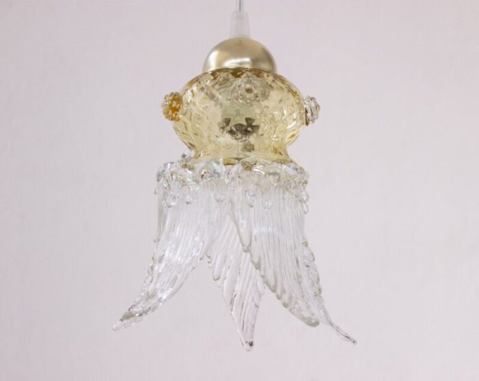 vintage flower pendant in clear and gold murano glass 1980s 3