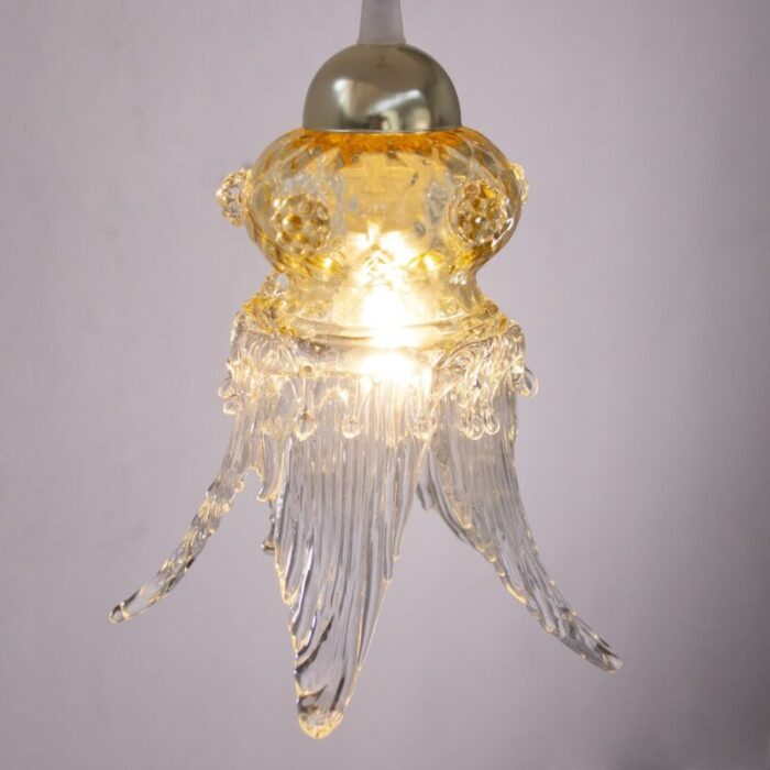 vintage flower pendant in clear and gold murano glass 1980s 6