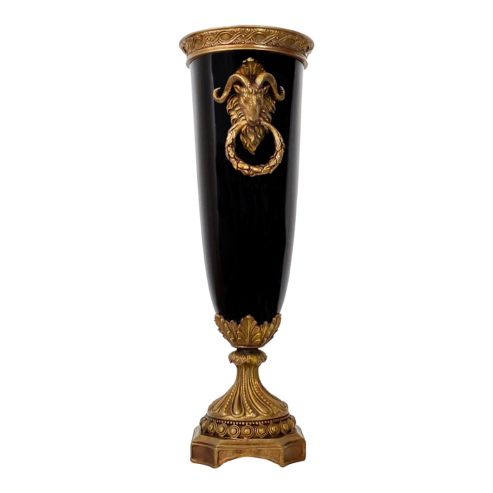 vintage french louis xvi ormolu style black chinoiserie porcelain vase 9147