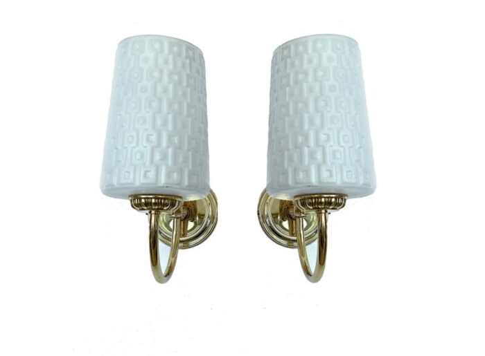 vintage glass and brass wall lights 1960s set of 2 3