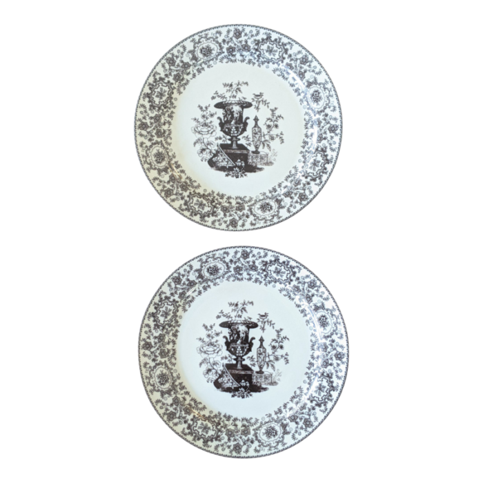 vintage greek urn toile brown transferware decorative plates a pair 3717