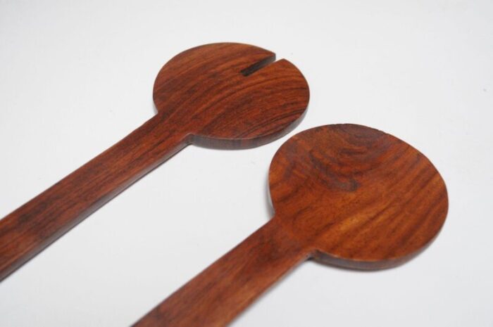 vintage hand carved teak modernist salad tong set 1336