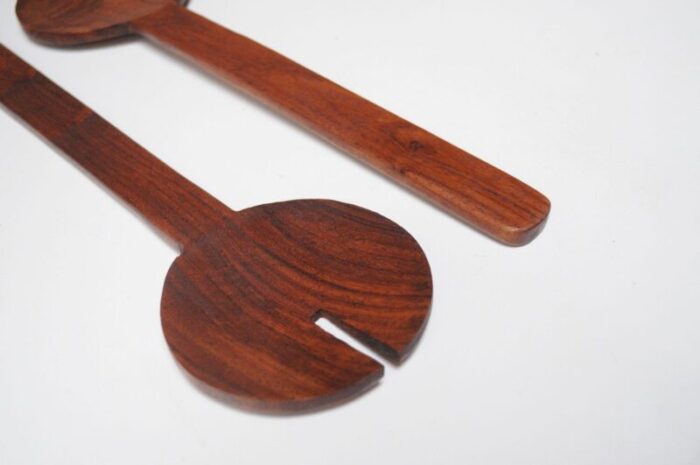 vintage hand carved teak modernist salad tong set 1848