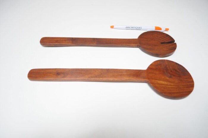 vintage hand carved teak modernist salad tong set 4119