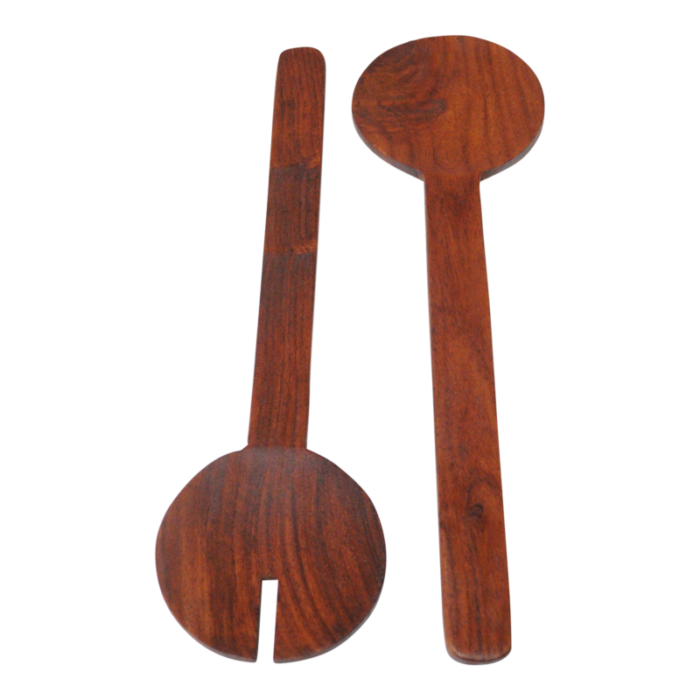 vintage hand carved teak modernist salad tong set 4253