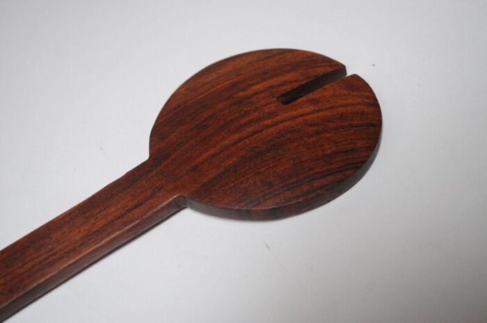 vintage hand carved teak modernist salad tong set 5892