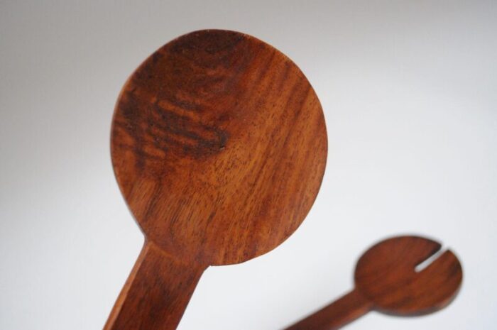 vintage hand carved teak modernist salad tong set 6363