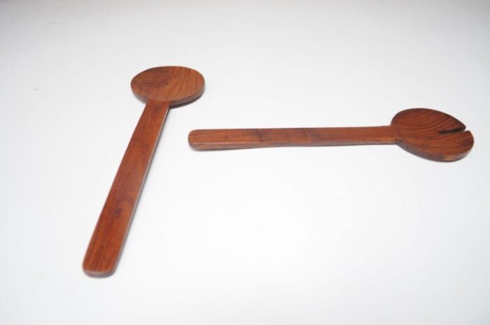 vintage hand carved teak modernist salad tong set 8434