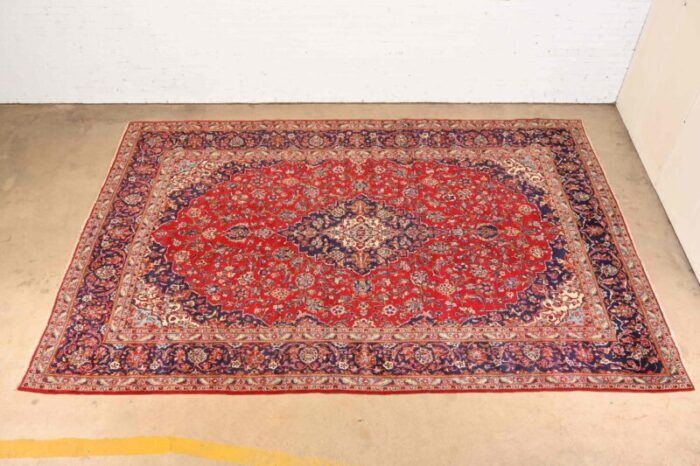 vintage hand knotted persian kashan room size rug 4726