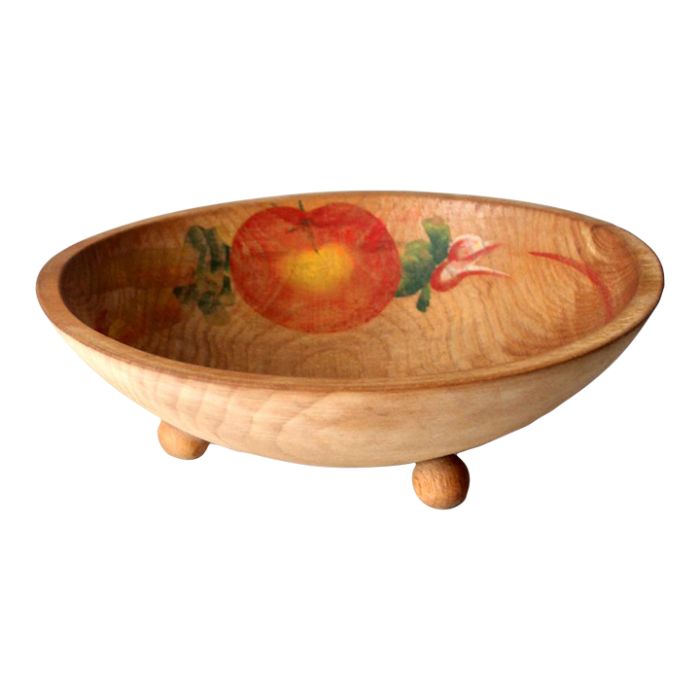 vintage hand painted footed wood bowl 3138