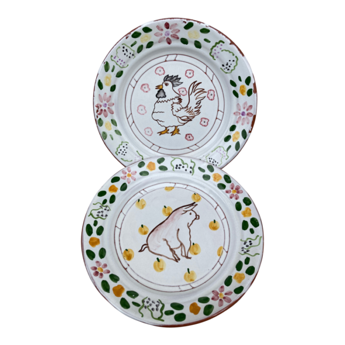 vintage hand painted red clay plates faience portugal a pair 9903