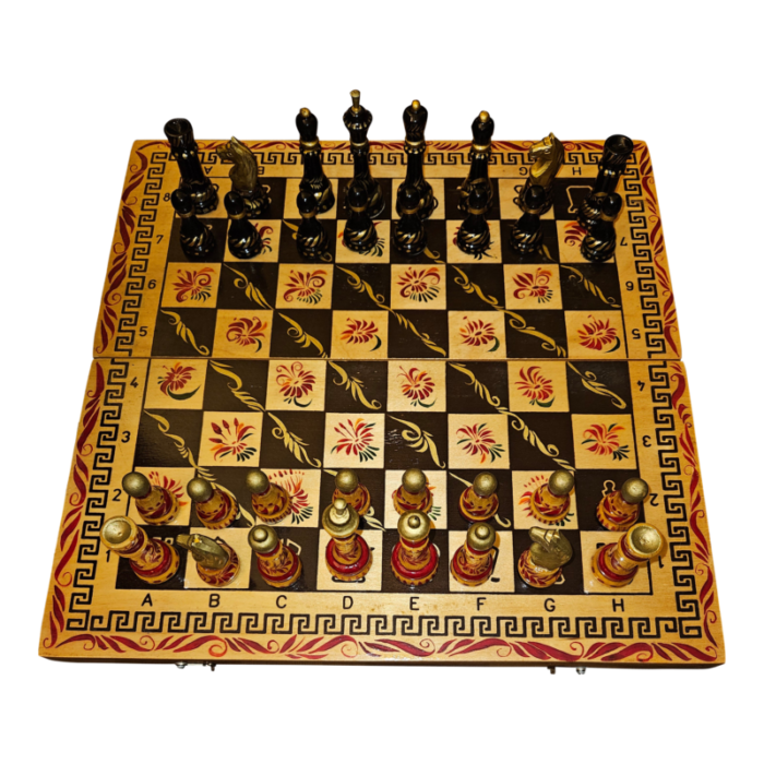 vintage handpainted russian queens gambit portable chess set 0284