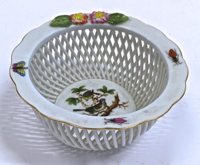 vintage herend widbird and butterfly basket dish 4530