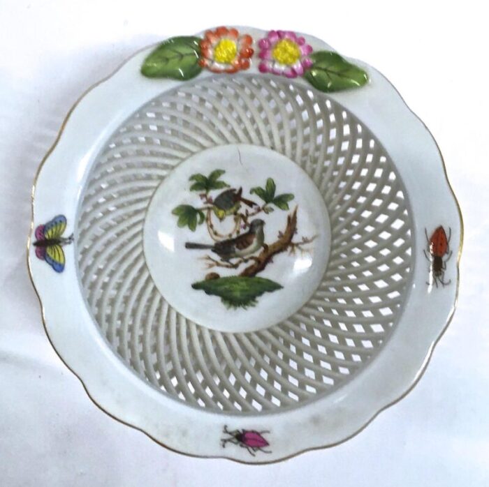 vintage herend widbird and butterfly basket dish 4828