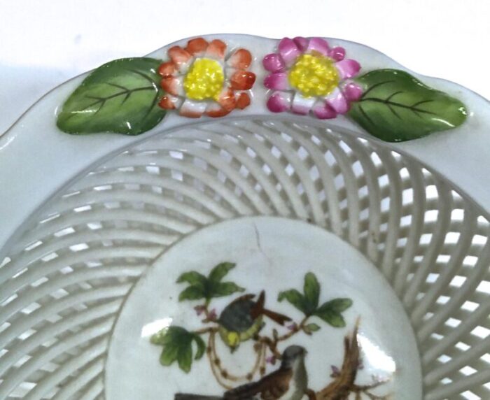 vintage herend widbird and butterfly basket dish 5547