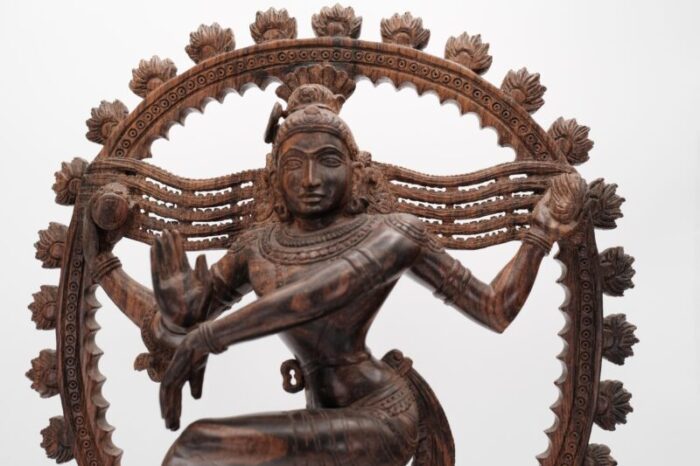 vintage hindu god nataraja shiva standing on lotus blossoms hand carved wood sculpture 2524