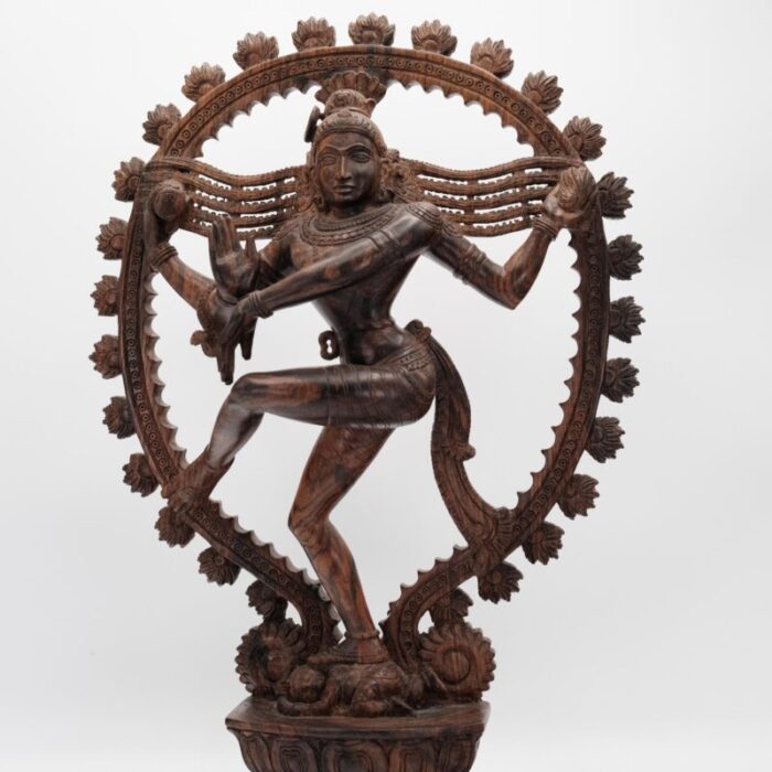 vintage hindu god nataraja shiva standing on lotus blossoms hand carved wood sculpture 2664