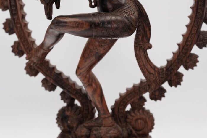 vintage hindu god nataraja shiva standing on lotus blossoms hand carved wood sculpture 4867