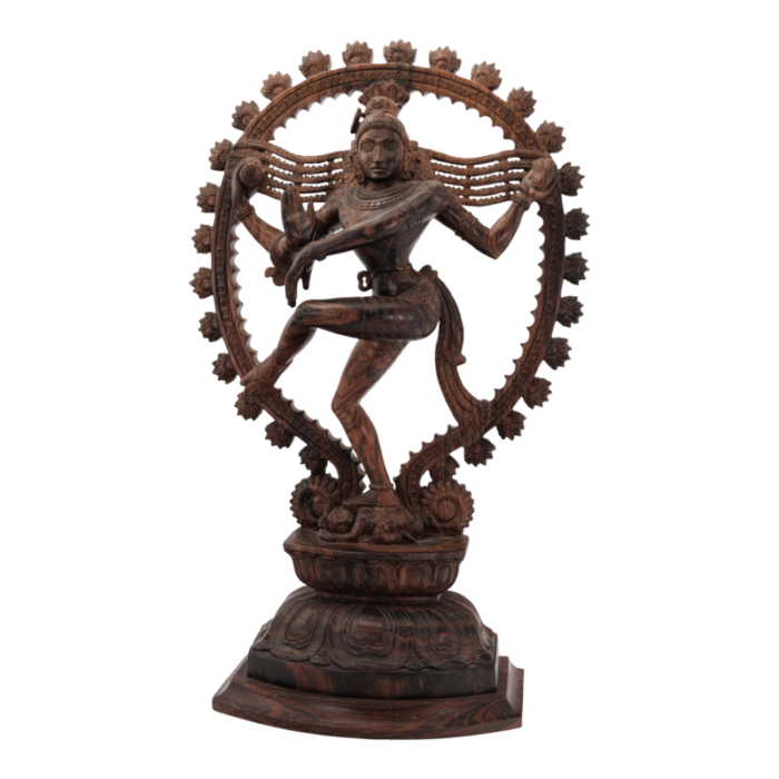 vintage hindu god nataraja shiva standing on lotus blossoms hand carved wood sculpture 5495