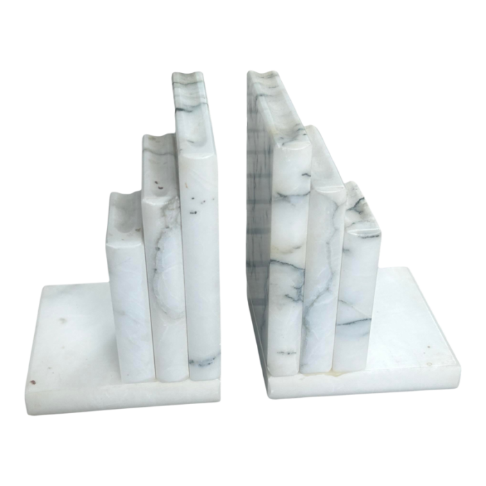 vintage italian alabaster bookends ivory with gray veining set of 2 2239