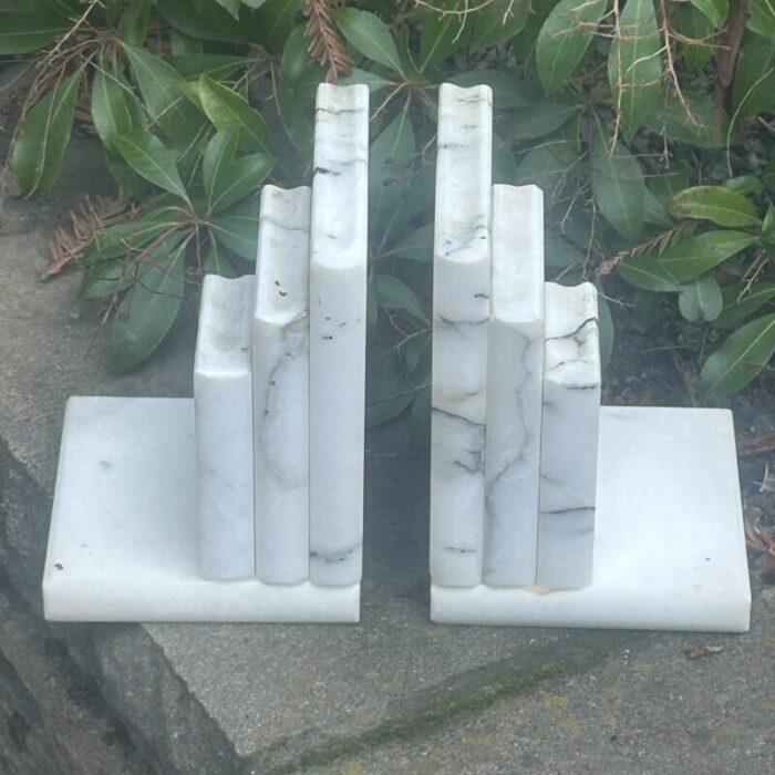 vintage italian alabaster bookends ivory with gray veining set of 2 7854