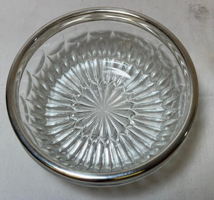 vintage italian cut glass sugar bowl with silver plate rim and spoon circa 1950 1924