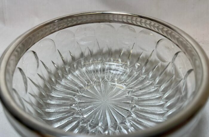 vintage italian cut glass sugar bowl with silver plate rim and spoon circa 1950 4228